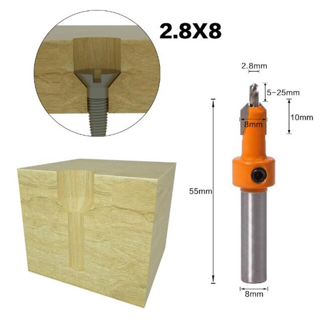 2.8mm Countersink Drill Bit Woodworking Chamfering Wood Drills Bit w/Hex Key