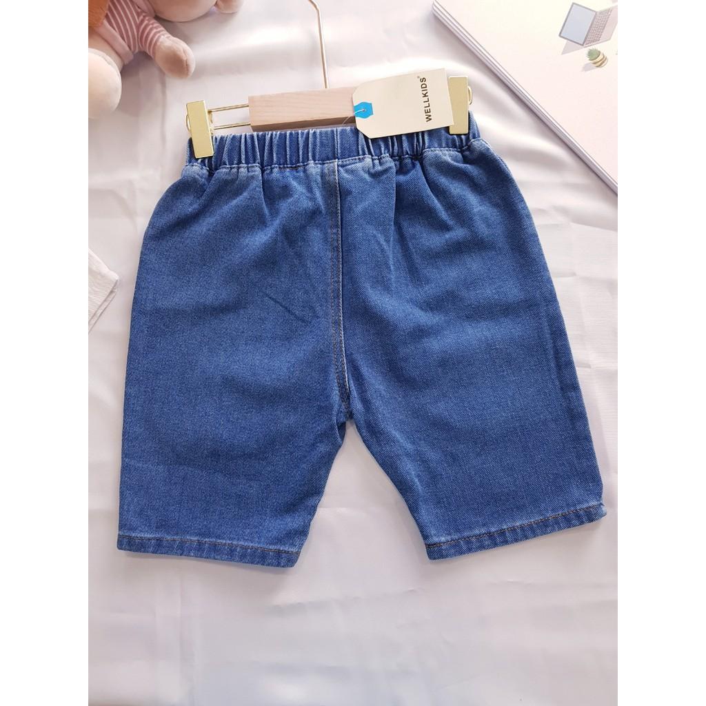 Quần Jeans Cho Bé WELLKIDS Quần Short Cho Bé Họa Tiết Phối Rách Chất Bò Mềm 029