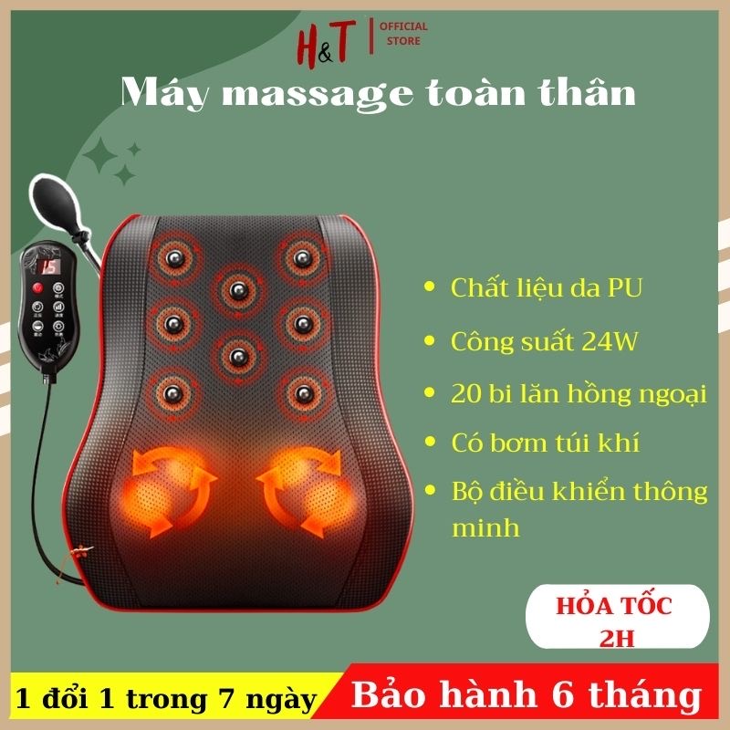 Gối massage cổ vai gáy cao cấp - Máy matxa lưng đa năng 20 bi lăn hồng ngoại có bẳng điều khiển thông minh