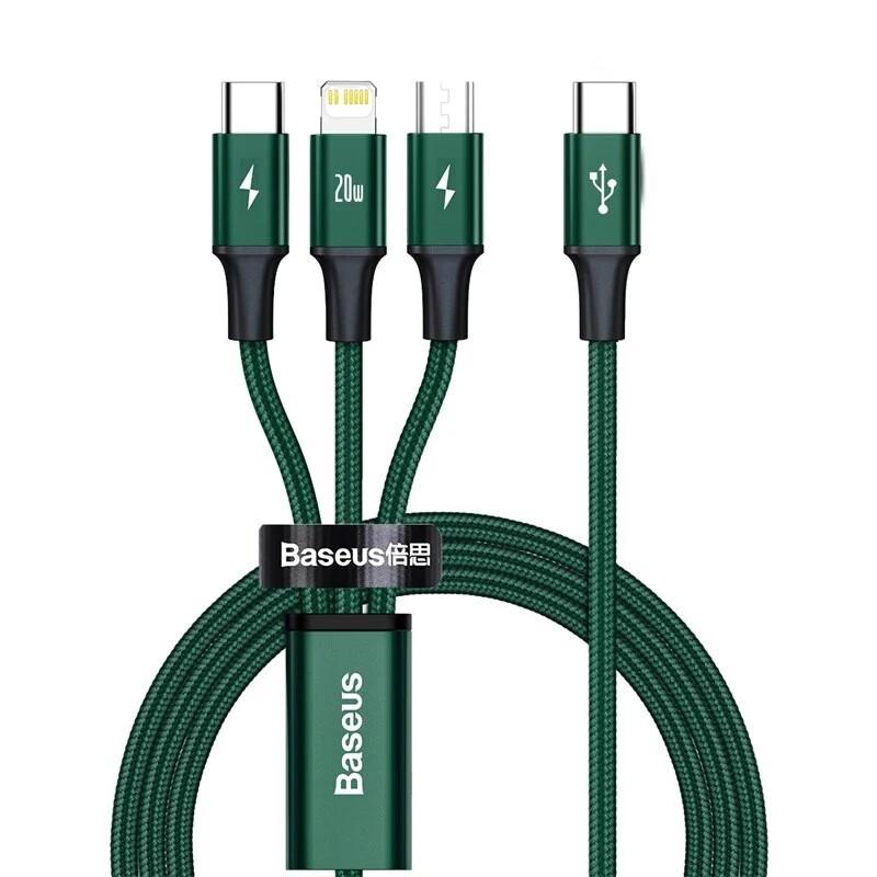 Cáp Sạc Nhanh Baseus Rapid Series 3 In 1 Type - C To Clc Pd 20W 1.5M - Hàng Chính Hãng. - Xanh