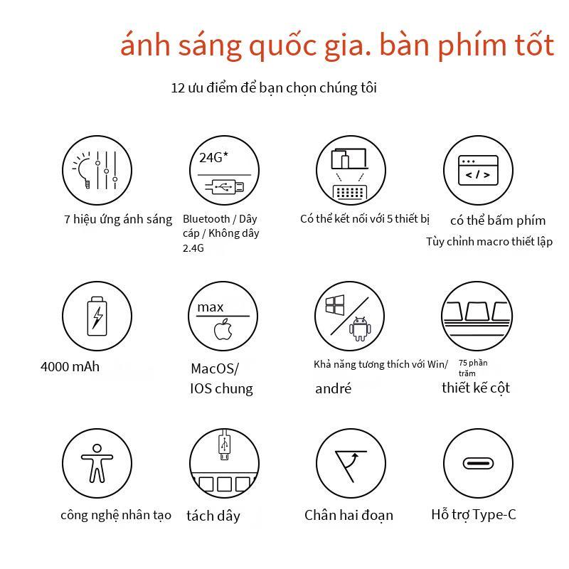 Khuyến mại Bàn phím cơ 3 chế độ không dây V700-8A Bluetooth văn phòng 84 phím Bảo hành toàn quốc xách tay MAC