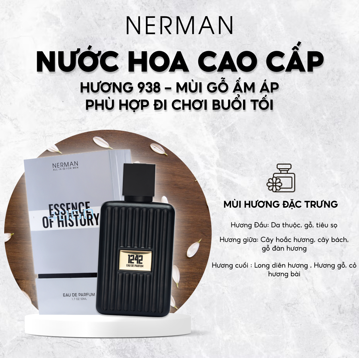 Nước hoa nam chính hãng Nerman - hương thơm nhẹ nhàng, tinh tế thu hút nữ giới, phù hợp đi hẹn hò, đi chơi, đi làm lưu hương tới 8h 50ml