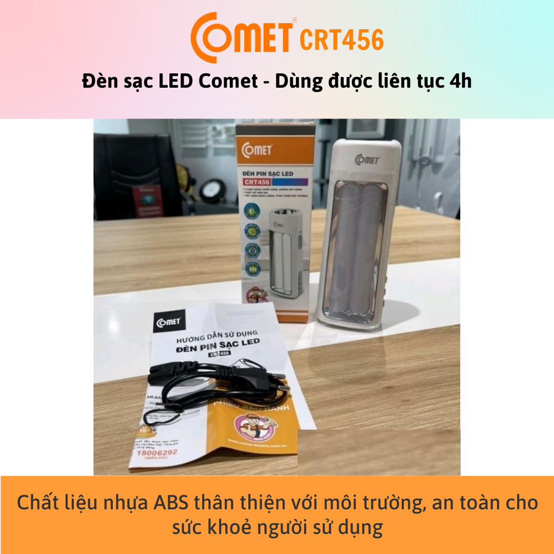 Đèn Pin Sạc Led Comet CRT456 - Công Suất 6W - Bảo Hành 12 Tháng - Hàng Chính Hãng