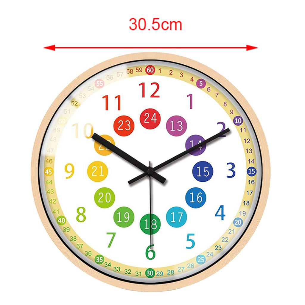 Wall Clock Kids Bedroom Battery Operated 12" Learning Clock Black Hands