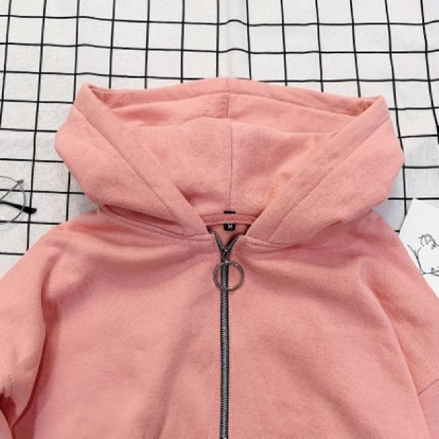 Áo Khoác Hoodie Dây Kéo Hồng Unisex