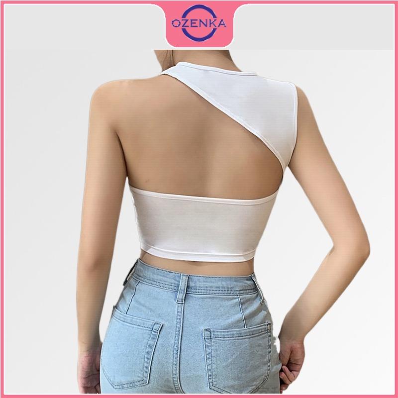 Áo croptop sát nách ôm nữ hở vai, áo dệt kim không tay gợi cảm chất thun gân 100% cotton màu đen trắng dưới 50kg