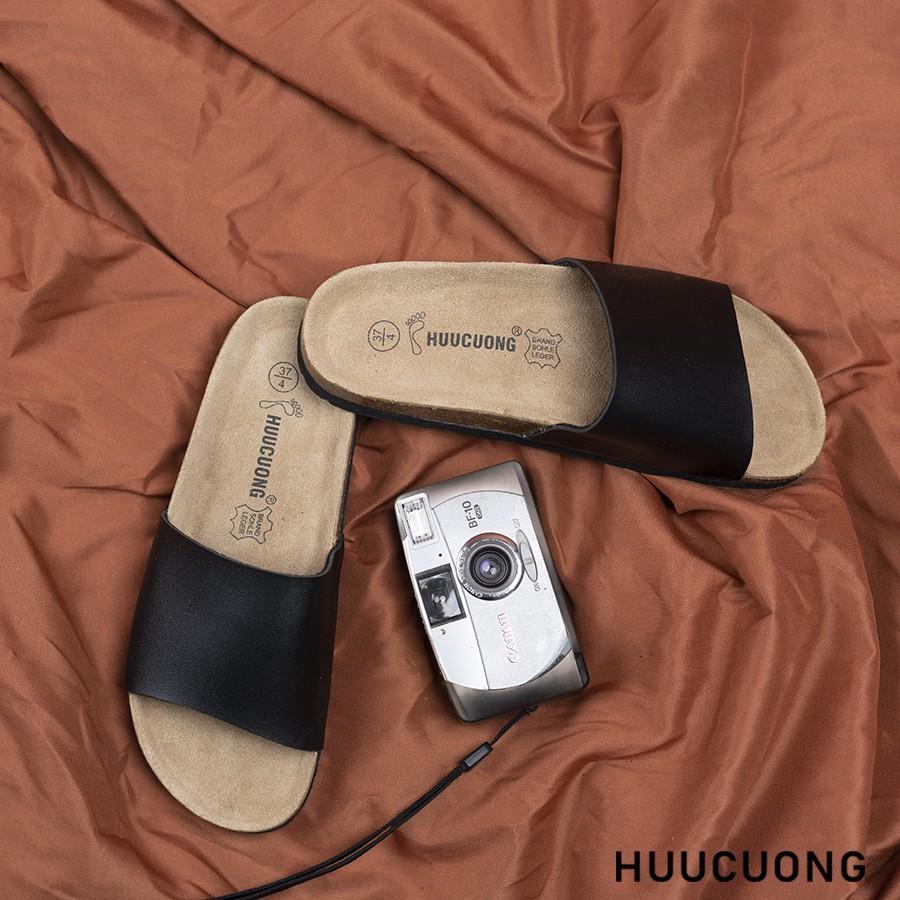 Dép unisex HuuCuong 1 quai đen đế trấu handmade