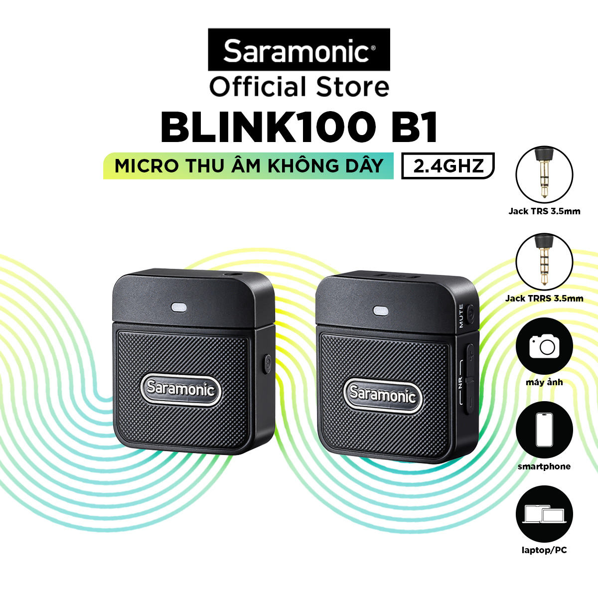 Micro Thu Âm Không Dây Saramonic Blink100 - Dành Cho Máy Ảnh, DSLR Điện Thoại, Laptop - Khử ồn Thông Minh - Hàng Chính Hãng