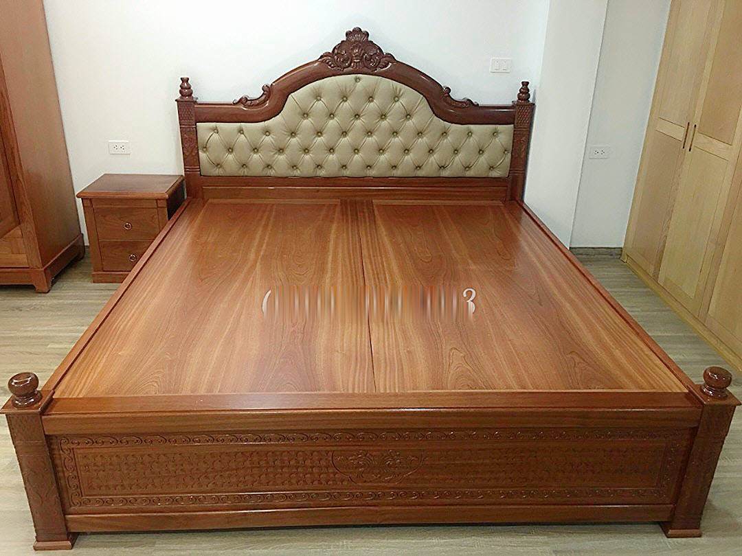 Giường ngủ đẹp bọc nệm mẫu nữ hoàng gỗ sồi