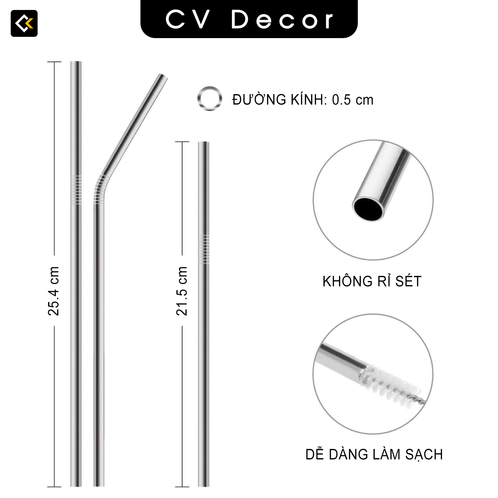 Ống Hút Inox 304 CV DECOR Bảo Vệ Môi Trường