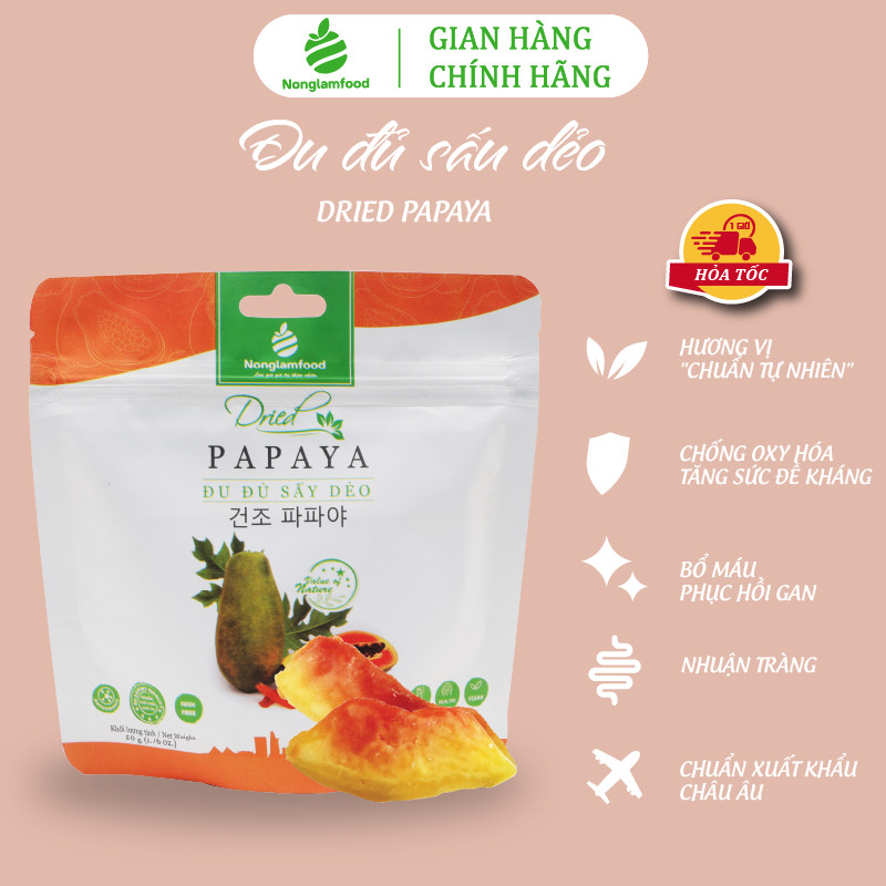 Đu đủ sấy dẻo thượng hạng Nonglamfood túi 50g | Quà tặng healthy cao cấp cho người thân, bạn bè