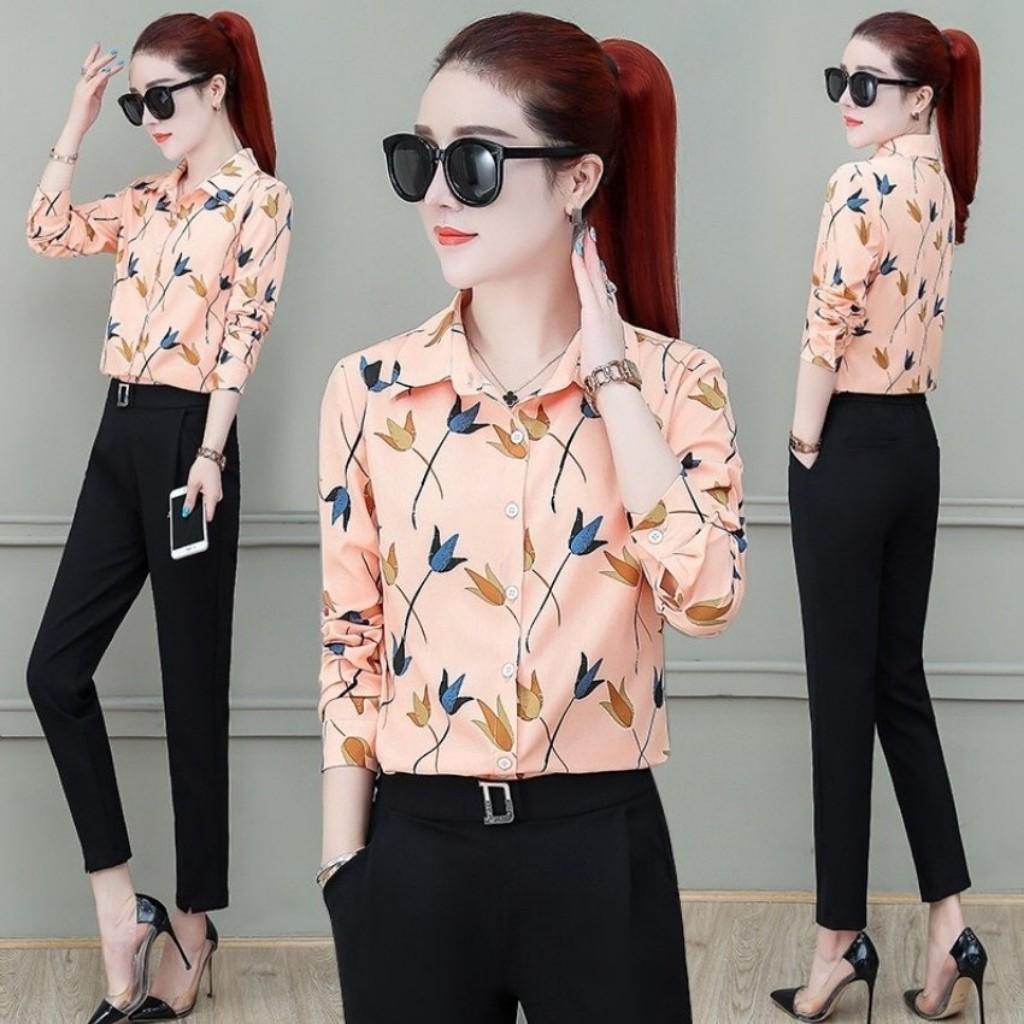 Áo Sơ Mi Nữ Dài Tay Họa Tiết Hoa Chéo NK01 Chất Vải Kate Đẹp, Mềm Mịn Thời Trang Nữ Cao Cấp