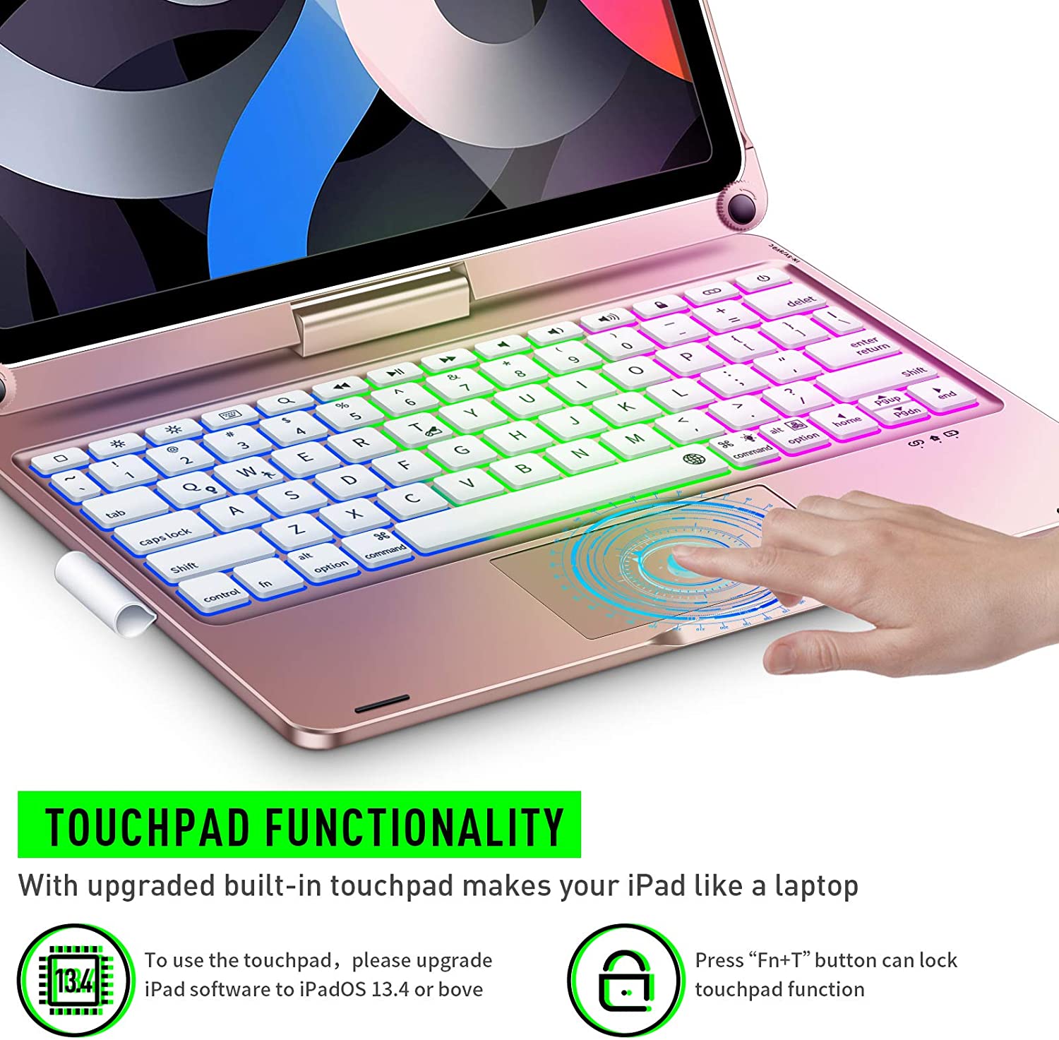 Bàn phím bluetooth 7 màu đèn nền xoay 360 độ có chuột dùng cho ipad 10.2 và ipad 10.5 inch - Hàng chính hãng