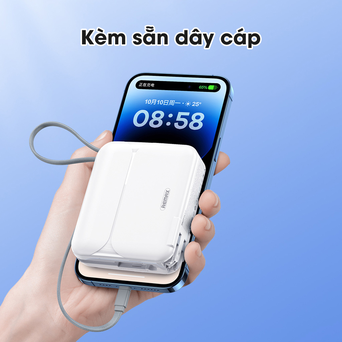 Sạc dự phòng 20000mAh kiêm củ sạc Remax RPP 553 thiết kế kèm dây sạc nhanh 27w cho 14 Serie - Hàng Chính Hãng Remax