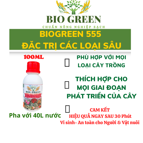 Chế phẩm sinh học trừ sâu bệnh BIO GREEN 100ml, thuốc trừ sâu rầy, rệp sáp, bọ trĩ, nhện đỏ,bọ cánh cứng.v.v, không độc hại