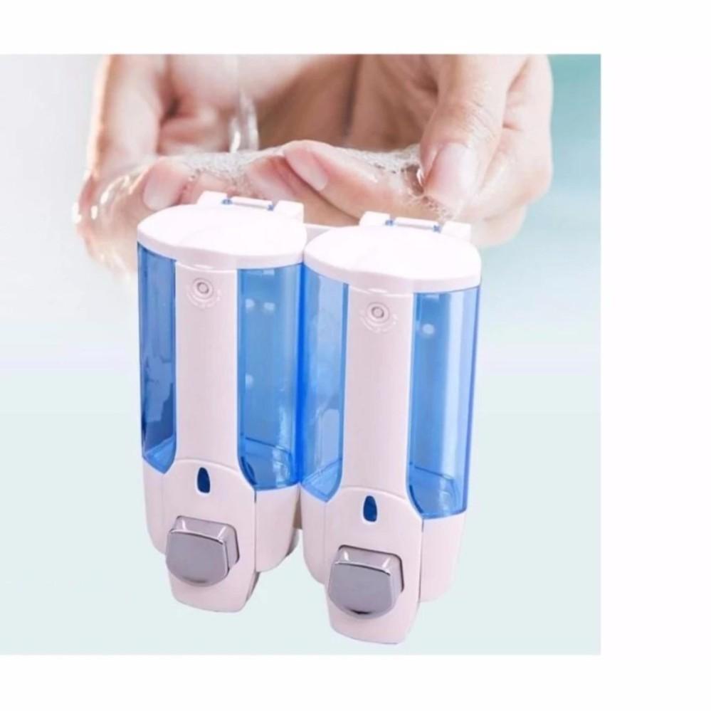 Hộp đựng dầu gội nước rửa tay treo tường nhấn hai bình cao cấp tặng sáp khử mùi 150g TI830