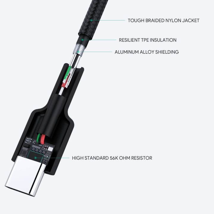 Cáp Aukey USB-A to USB-C 0.9m CB-CD30 - Dây Cáp Bọc Dù Cao Cấp - Hàng Chính Hãng