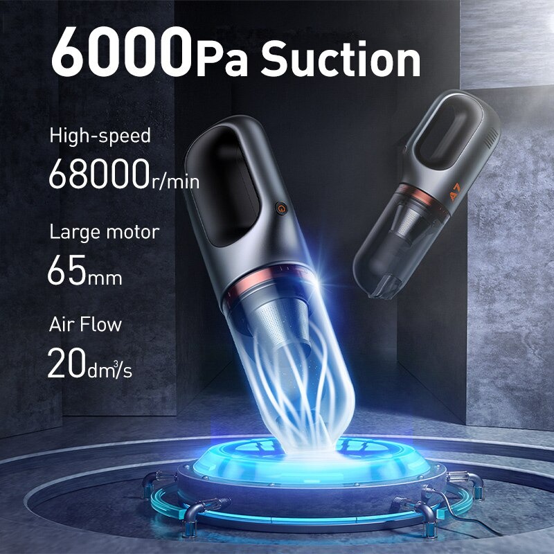 Máy Hút Bụi Cầm Tay Không Dây Trên Ô TÔ Baseus A7 Car Vacuum Lực Hút Mạnh 6000Pa Dung Tích 500ml Sạc 3.5h Dùng 20 Phút - Hàng Chính Hãng
