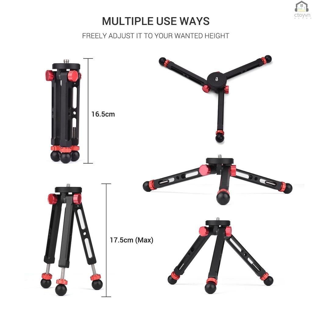 Giá đỡ ba chân mini bằng hợp kim nhôm để bàn có thể điều chỉnh 6 độ cao cho quay video Max 11lbs