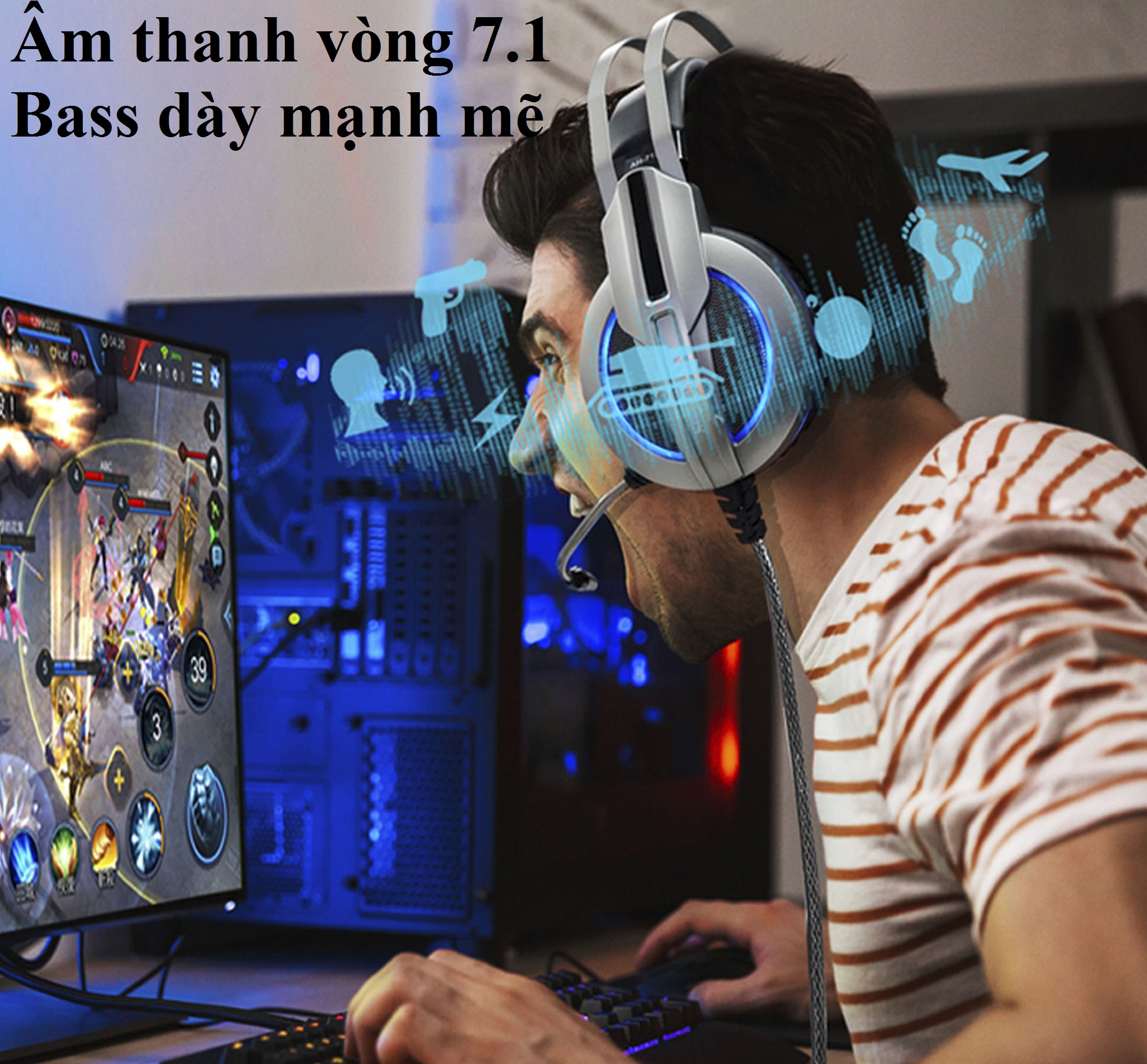 Tai nghe gaming chụp tai 1 chân cắm USB âm thanh vòm 7.1 SOUNDMAX AH-712 - Hàng chính hãng