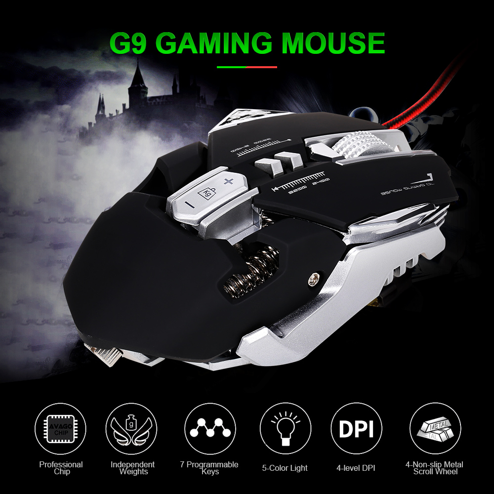 Chuột Chơi Game Có Dây USB G9 3500DPI 7 Nút Có Thể Lập Trình Hiệu Ứng Ánh Sáng LED