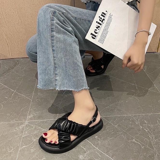 GIÀY SANDAL ĐẾ BẰNG QUAI CHÉO NHÚNG PHONG CÁCH RETRO G10
