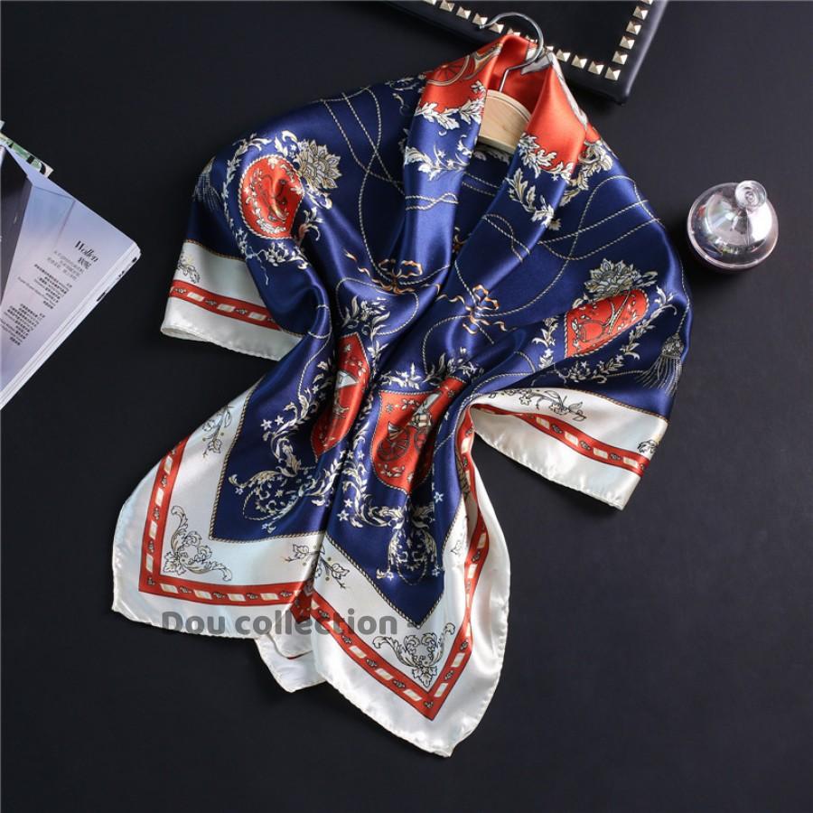 Khăn Lụa Vuông Yếm, Quàng Đầu Hotrend Hình Vương Miện - Chất Liệu Satin - 90x90cm - Mã KL053