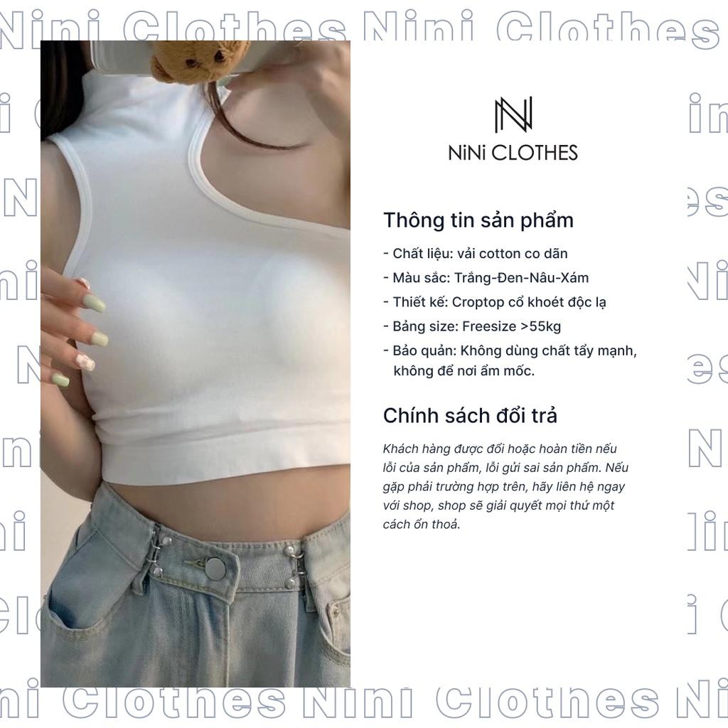 Áo croptop nữ sát nách ba lỗ thun cổ khoét không tay kiểu ôm body có mút ngực vải cotton co giãn tốt