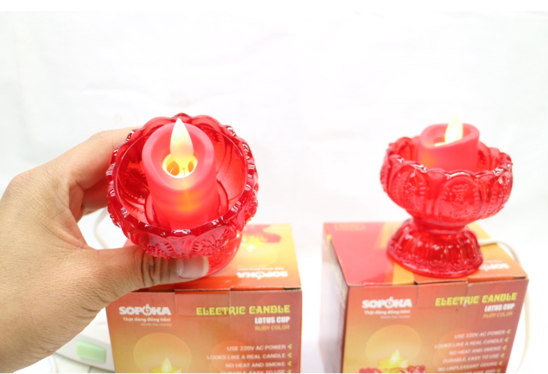 Cốc nến thờ hoa sen Sopoka HS-01 bằng điện an toàn - Hàng chính hãng