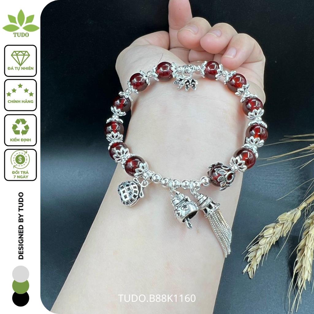 Vòng Tay Nữ Đẹp - Vòng Phong Thủy Mệnh Hỏa, Thổ TUDO VCBGARN AG925 B88K1160 Charm Tua Rua, Hoa, Mèo - Tài Lộc