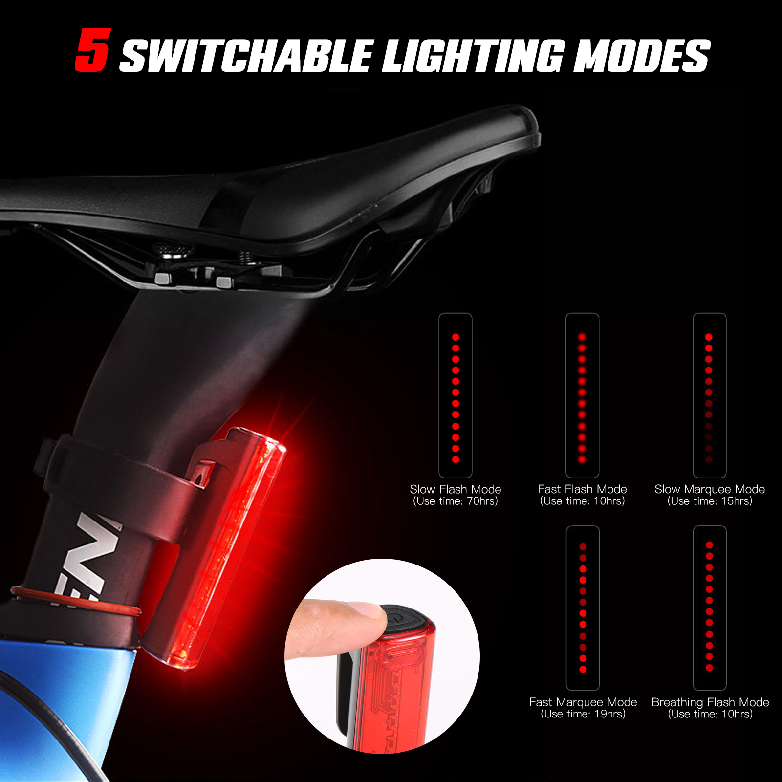 Đèn Hậu Xe Đạp Tín Hiệu Cảnh Báo Có Sạc 500mAh Chống Nước IP65