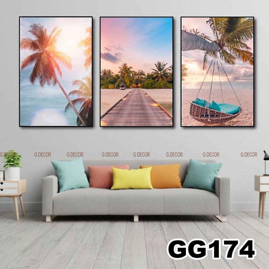 Tranh treo tường canvas 3 bức phong cách hiện đại Bắc Âu 172, tranh biển trang trí phòng khách, phòng ngủ, spa, decor