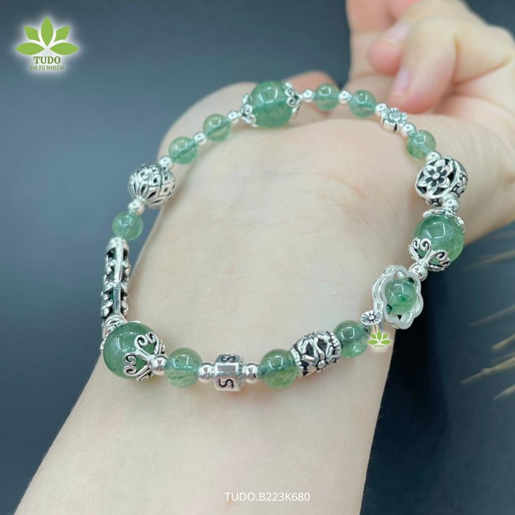 Vòng Tay Bạc Nữ Charm Bạc Hoa mix TA Dâu Tây Xanh Lá TUDO B223K680 cho Mệnh Mộc Hỏa