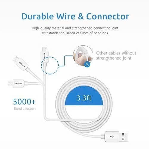 Cáp Pisen Micro USB 2A 800mm (MU01-800)- Hàng chính hãng, check QR kiểm tra và kít hoạt bảo hành
