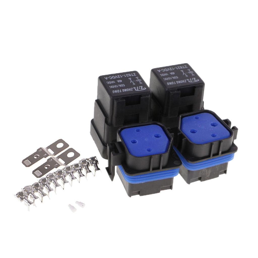 2 Set 40A AMP DC 12V 4 Pin Relay Socket Base Terminals Car Motorcycle Boat
