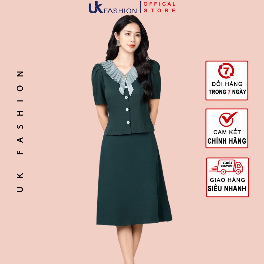 Set Áo Ký Giả Cổ Xếp Ly Kết Hợp Chân Váy Xòe UK Fashion Phong Cách Thanh Lịch Phù Hợp Môi Trường Công Sở NKBD2203010