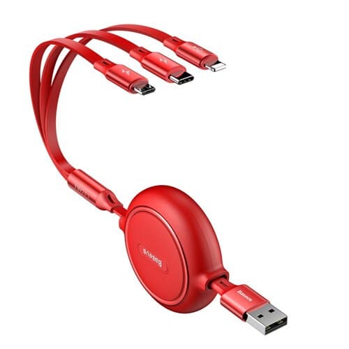 Cáp sạc dây rút 3 đầu Baseus Golden Loop 3 in 1 Elastic (3.5A, Type C/ Lightning/ Micro USB, Adjustable, Data &amp; Fast Charge Cable)- Hàng nhập khẩu