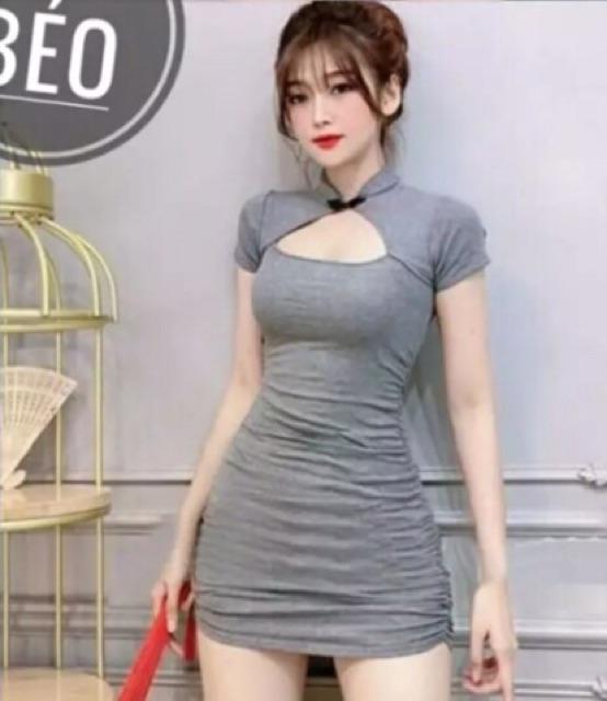 Đầm body cổ tàu hở ngực cực sexy