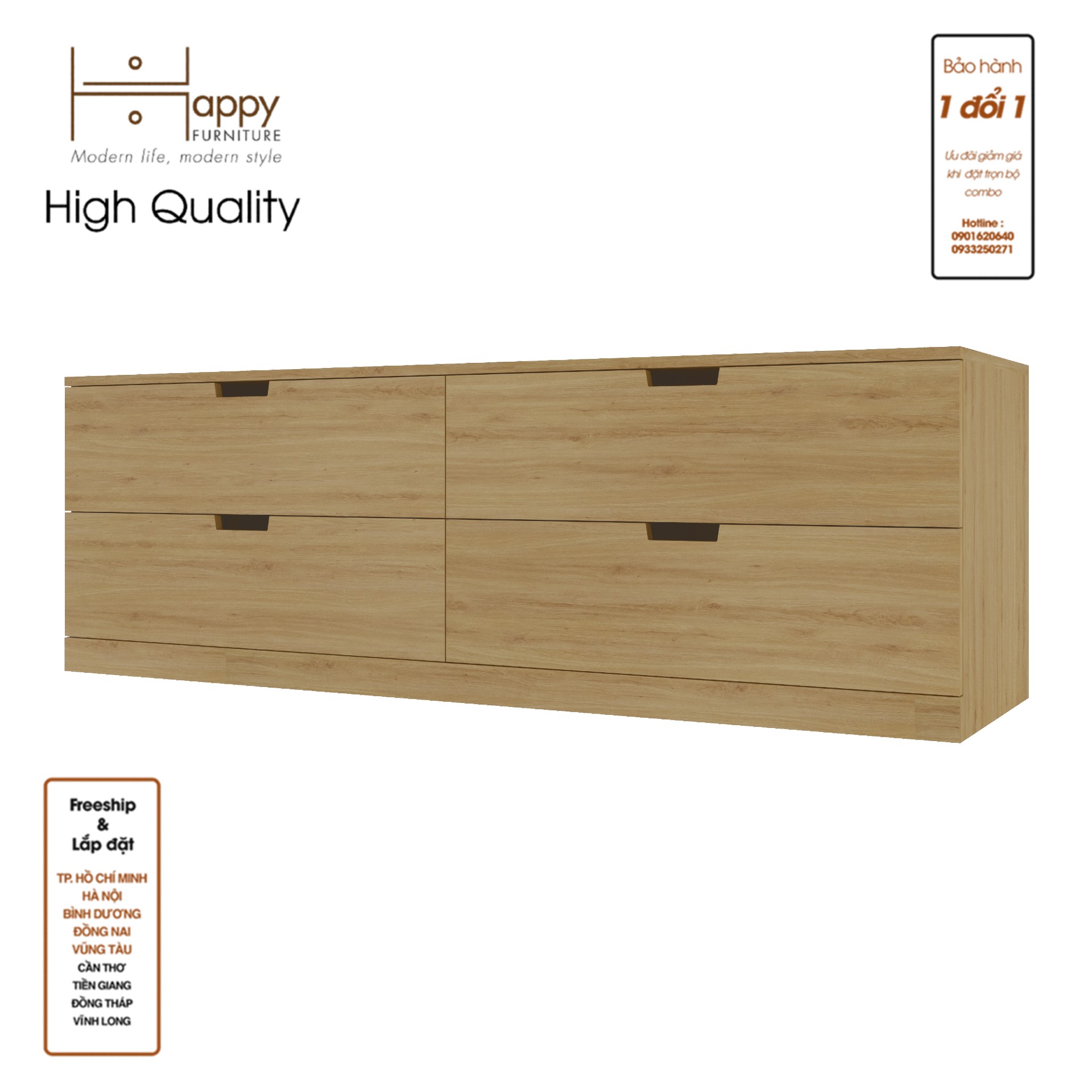 [Happy Home Furniture] SCANDINA, Tủ đựng đồ 4 ngăn kéo, 160cm x 47cm x 53cm ( DxRxC), THK_103