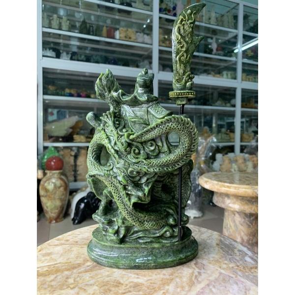 Tượng Quan Công Rồng Đá Đúc Poly Ngọc Ấn Độ - cao 25cm