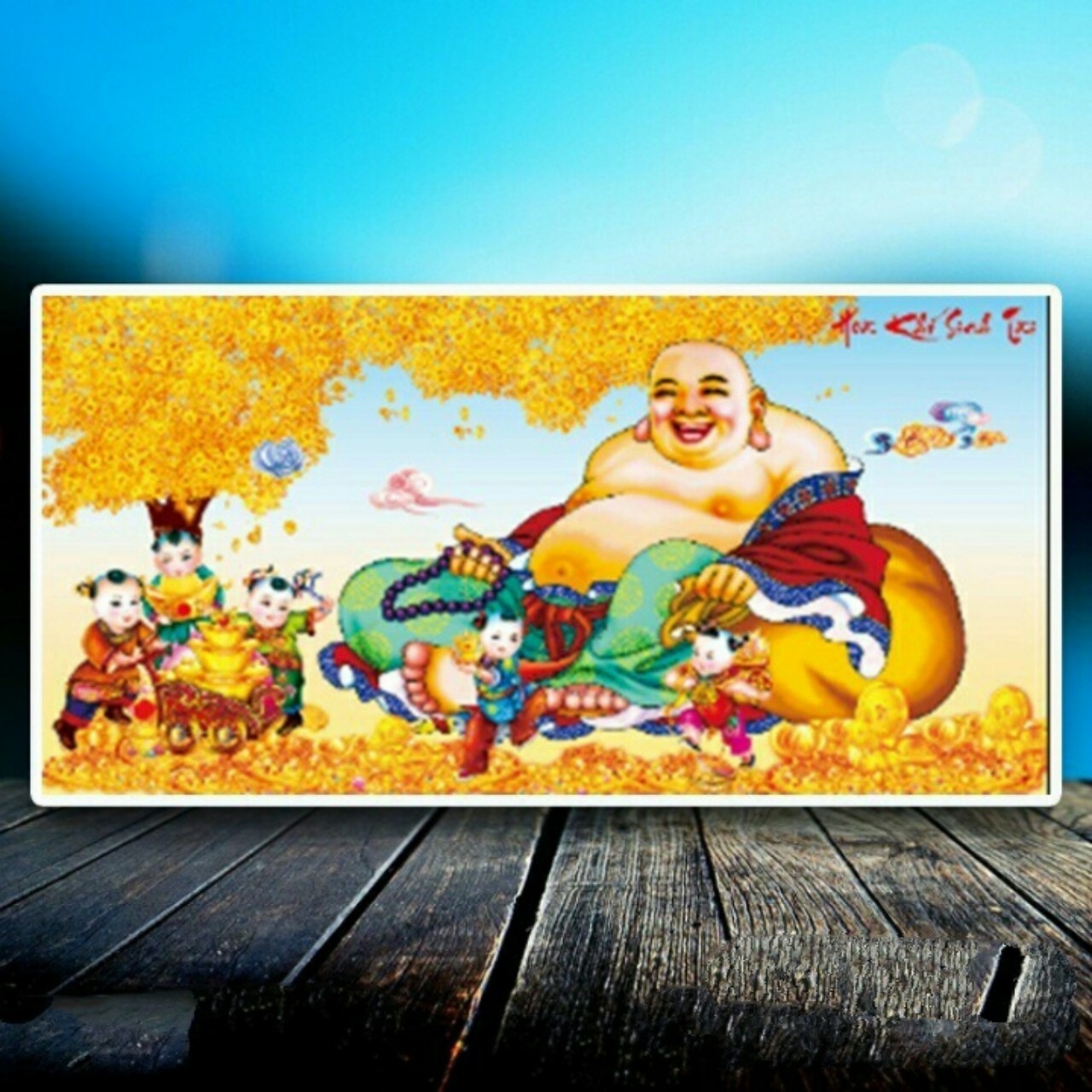 Tranh đính đá Tiểu khẩu trường khai 105x57cm - chưa đính