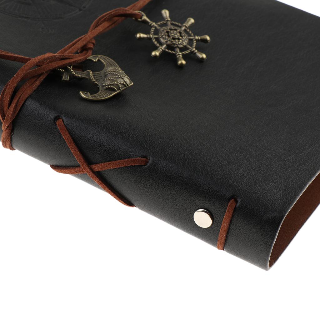 Leather Notebook Portable Loose Leaf Blank Notebook for Travel Black