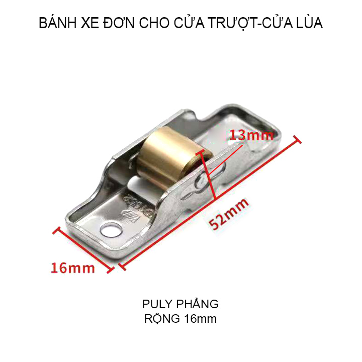 Bộ 2 bánh xe đơn cho cửa lùa, cửa trượt, bề rộng 14-16mm, làm bằng inox và hợp kim đồng, dùng cho cửa nhựa, nhôm, gỗ