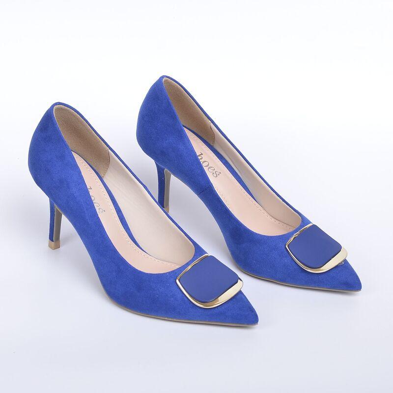 Giày cao gót mũi nhọn da lộn phố khuy kim loại 7cm Evashoes