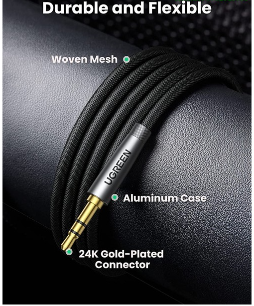 Cáp âm thanh 3.5mm nối Ugreen 50241 dài 2M 3 khấc Màu Đen AV190 Hàng chính hãng