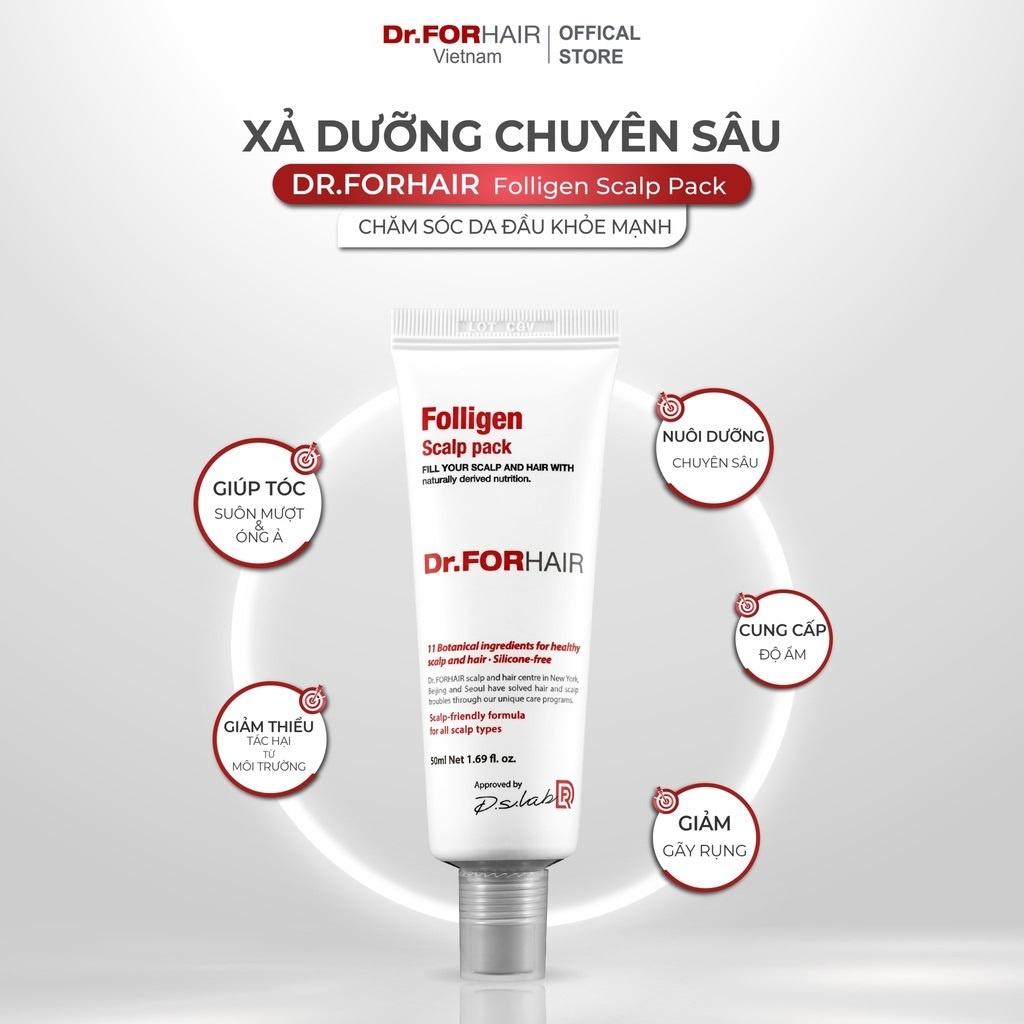 Bộ muối tẩy tế bào chết da đầu và dầu xả dưỡng tóc Dr.FORHAIR Folligen Scalp Pack 50ml và Sea Salt Scaler 50g