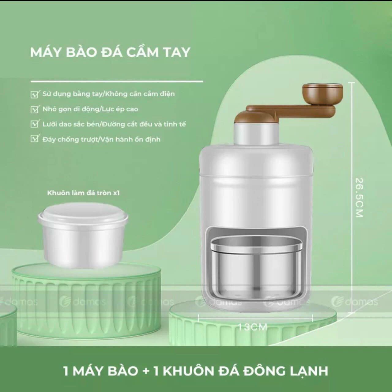 Máy Bào Đá Mini Xay Đá Tuyết Quay Bằng Tay Đa Năng Cho Gia Đình