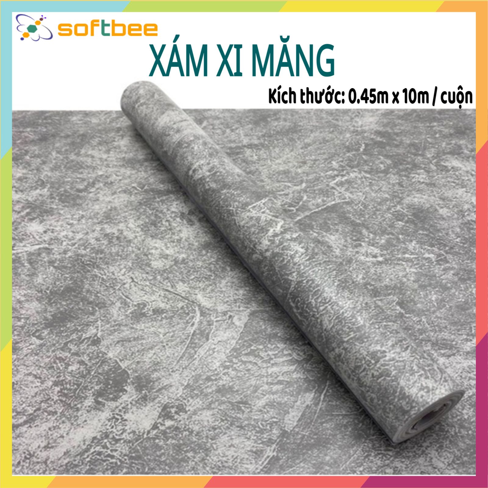 Giấy dán tường màu giả xi măng, có keo sẵn mặt sau, kích thước 0.45m x 10m / cuộn. Dán tường, dán trên các bề mặt như gạch men, kính, kim loại, nhựa...