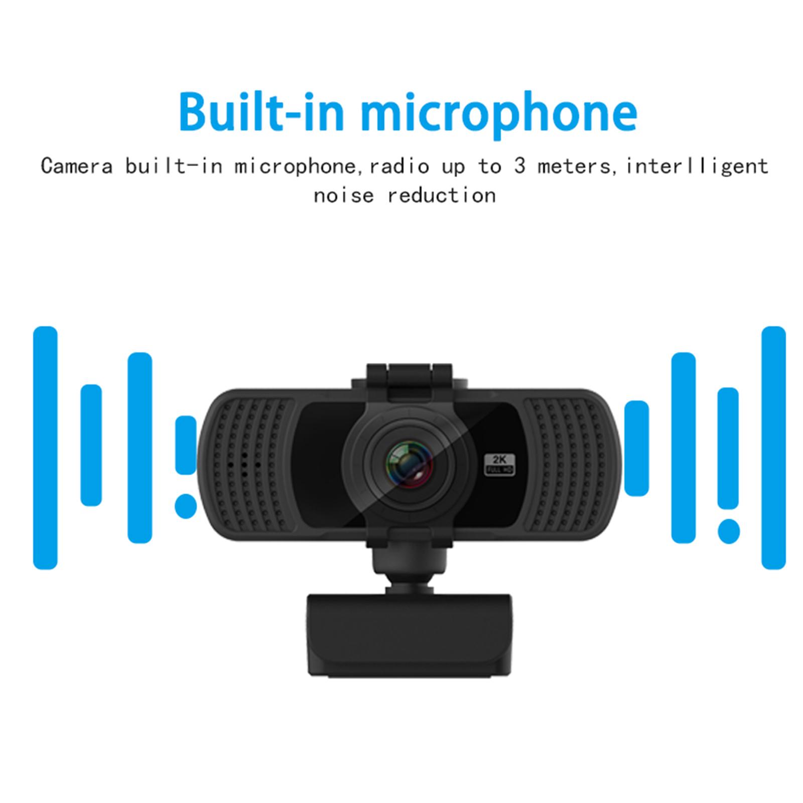 Webcame with Microphone Privacy Cover, 2K HD USB Web Camera PC Webcam with 360 Degree Rotation,Flexible Rotatable Clip for Recording, Streaming C6