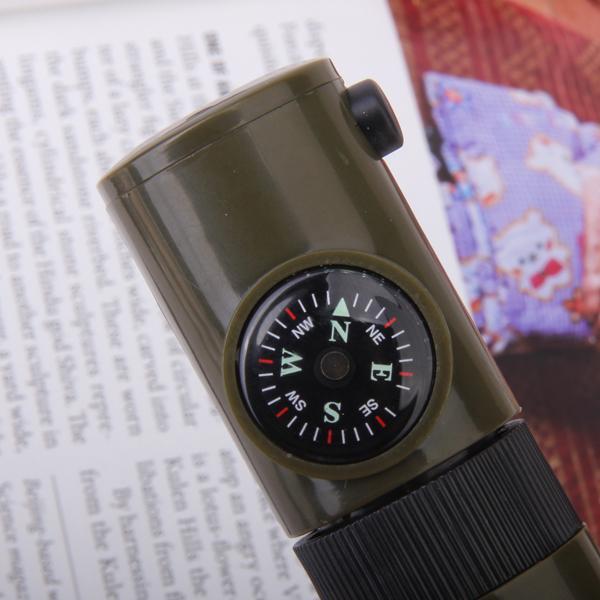 7-in-1 Multifunctional Compass Flashlight Magnifier Thermometer LED Emergency Survival Whistle For Outdoor Hiking Camping Accessory